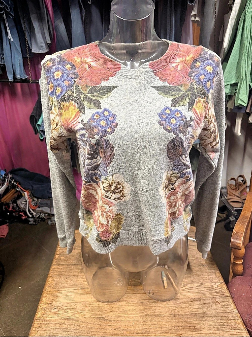 J.Crew Floral Print Raglan Sweatshirt Floral Crewneck Sweater Gray Size Medium